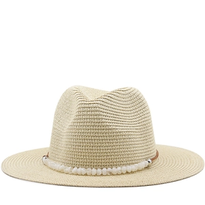 Fedora Straw Hat Wide Brim Sun Protection Breathable Panama Jazz Cap With Bead Decoration For Men Women Children