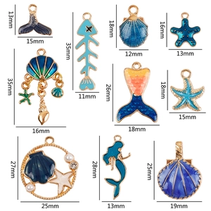 Blue ocean themed alloy enamel charms with starfish and mermaid tail designs for DIY jewelry