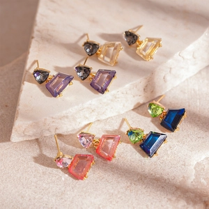 Geometric Triangle Trapezoid Drop Earrings Alloy Rhinestone Minimalist Luxury Commuter Jewelry Women Stainless Steel Post