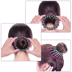 Expandable bird nest hair clip with pink rhinestones for buns and high ponytails