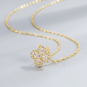 S925 silver pear clover jewelry set with gold zircon flower necklace and stud earrings