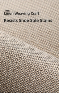 Close-up of woven linen kitchen mat showing durable anti-slip texture and fabric detail