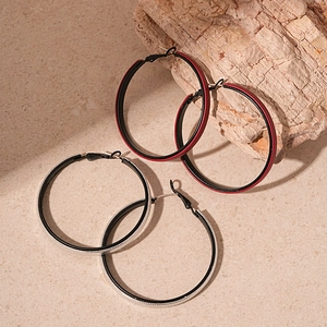 Vintage faux leather geometric hoop earrings in burgundy and silver glitter finish