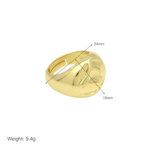 Detailed view of an 18K gold plated ring showing dimensions 24mm by 18mm and weight 9.4g