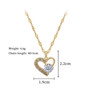 Detailed size chart for heart pendant necklace with gold finish and crystal accents