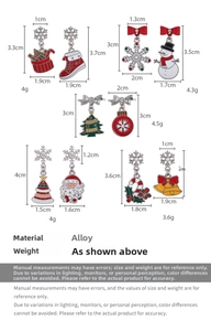 Detailtabelle mit Größe und Gewicht für verschiedene weihnachtliche Emaille-Ohrhänger
