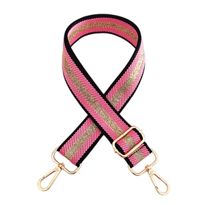 Adjustable woven replacement strap for bags with gold thread and metal lobster clasps