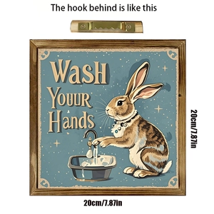 Detail of wooden Easter rabbit sign with sawtooth hanger and 20x20cm dimensions