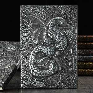 3D embossed flying dragon notebook with vintage silver hardcover and metallic texture