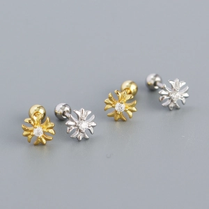 Floral Cross Stud Earrings With 925 Sterling Silver Earring Post And Cubic Zirconia Screw Back Vintage Style For Women