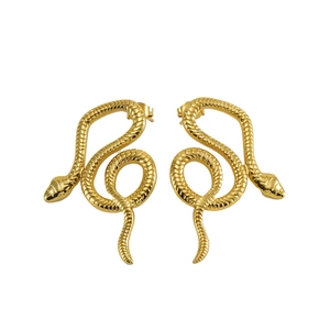 18K gold plated stainless steel snake earrings with symmetrical coiled serpent design