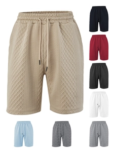 Men's waffle texture drawstring shorts displayed in eight colors with close-up detail