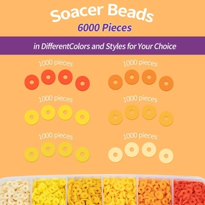 Détail de 6000 perles d'espacement multicolores organisées en six sections vives