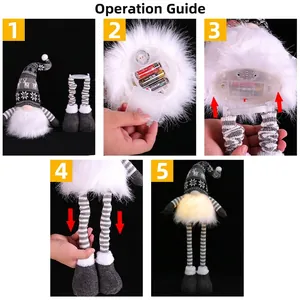 LED glowing Christmas gnome with telescopic legs and snowflake hat operation guide