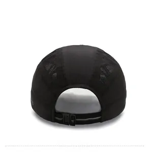 Rear view of quick-dry black mesh cap showing breathable fabric and snapback closure