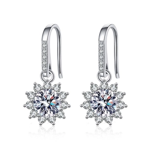 Classic 1 carat moissanite sunflower earrings in S925 sterling silver with halo design