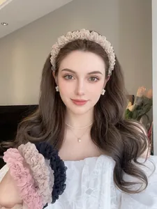 Elegant pleated tulle headband set in white, pink, beige and black for stylish hair styling