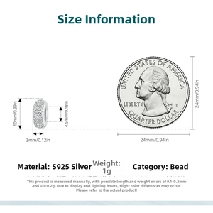 Detail showing dimensions of retro embossed s925 silver charm with 4.5mm hole diameter