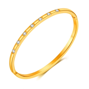 Elegant 18K gold-plated stainless steel bangle with seven inlaid sparkling zircon stones