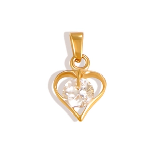 Macro shot of 24K gold plated heart pendant with a sparkling central crystal stone