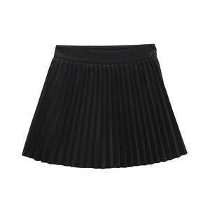 Women's high waist black pleated mini skirt with elegant accordion folds and wide waistband