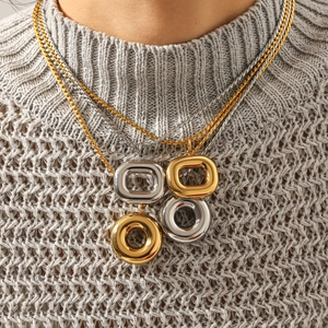 Collier À Pendentif Géométrique Minimaliste En Acier Inoxydable Rond Carré Poli Miroir Chaîne Torsadée Bijoux De Luxe Pour Femmes
