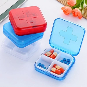 Pill Box Portable PP Plastic Multi Compartment Daily Medicine Organizer Mini Square Case For Travel Medical Cross Pattern