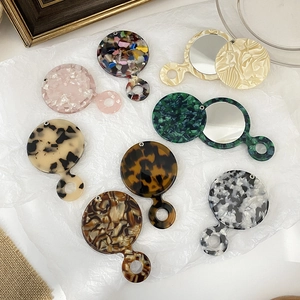 Acetate Handheld Makeup Mirror Round Portable Vanity Mirror Sliding Cover Ring Handle Tortoise Shell Marble Pattern