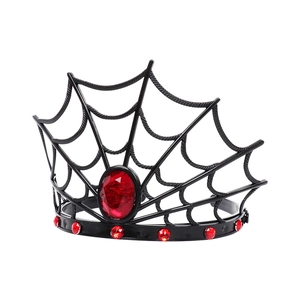 Halloween spider web crown headband with red rhinestones for gothic costume parties