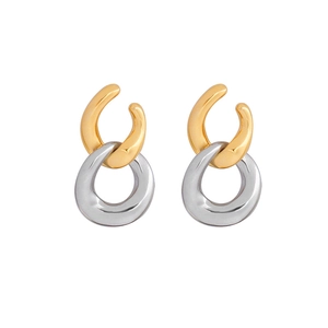 Polished double-link titanium earrings with 18k gold and silver interlocking design
