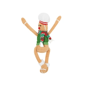 Christmas Gingerbread Man knitted doll with green vest and chef hat for home decoration