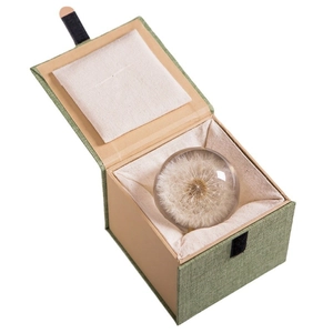 Dandelion crystal ball specimen in a green linen gift box for home decor