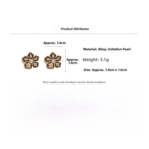 Detailed view of vintage flower earrings showing 1.8cm size and 5.1g weight specs