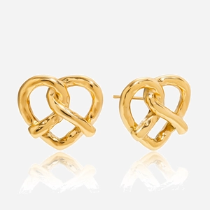 Boucles D'oreilles Puces Noeud Coeur Plaqué Or 18K Acier Inoxydable Forme Pretzel Imperméable Hypoallergénique Bijoux Femmes