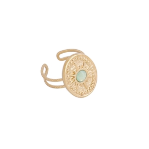 Vintage gold adjustable ring with light green stone and sunburst engraving
