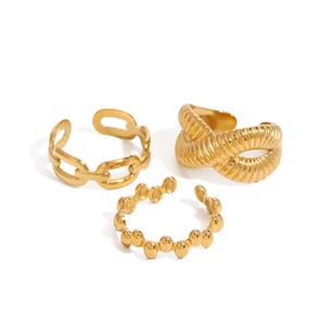 Set di tre anelli regolabili in acciaio inossidabile dorato dal design vintage e minimal