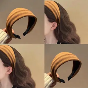 Bandeau Large En Tricot Rembourré Serre-Tête Haut Couleur Unie Accessoires Cheveux Automne Hiver Femmes