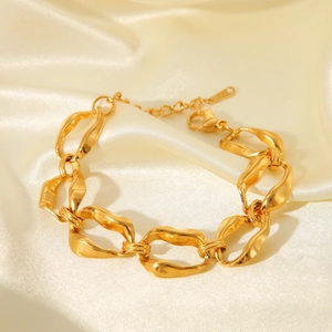 Chunky Chain Bracelet Irregular Wavy Link Stainless Steel 18K Gold Plated Adjustable Geometric Minimalist Jewelry Women