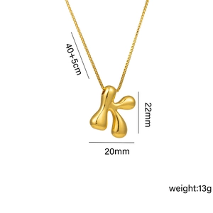 18k gold plated bubble letter K pendant necklace with box chain for women