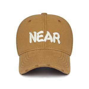Khaki cotton baseball cap with NEAR embroidery and distressed ripped brim detail