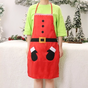 Festive red Santa Claus themed apron with pockets and belt for Christmas kitchen decor