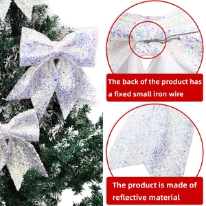 Lazo navideño blanco brillante con lentejuelas para árbol de Navidad y decoración de fiestas