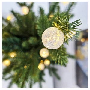Detail of warm white LED lights with crackle glass ball design for Christmas decor