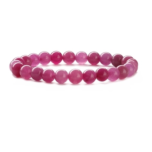 Detailed view of magenta natural stone beaded bracelet with polished round gemstone beads