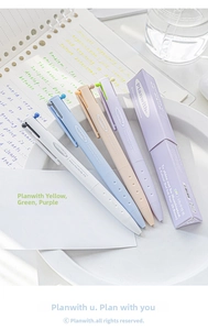 Detailed macro view of four pastel-colored 3-in-1 multi-color retractable 0.5mm gel pens