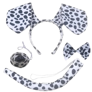 Dalmatian costume set with spotted ears headband, bow tie, nose and tail accessories