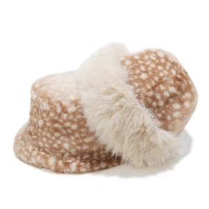 Faux Fur Bucket Hat Fawn Spotted Pattern Winter Warm Plush Windproof Outdoor Casual For Women Girls Animal Ears Style