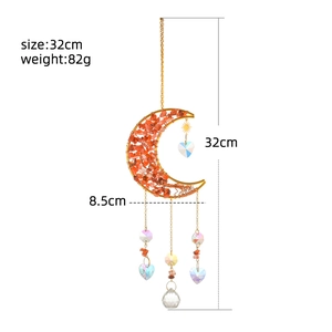 Handmade 32cm tree of life crystal suncatcher with moon frame and orange gemstones