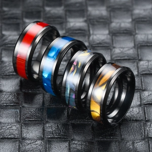 Men's Titanium Steel Shell Inlay Band Ring Minimalist Black Stainless Steel Ring Fashion Jewelry For Men Gift
