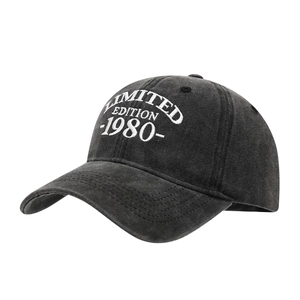 Casquette vintage en coton lavé avec broderie Limited Edition 1980 en noir charbon